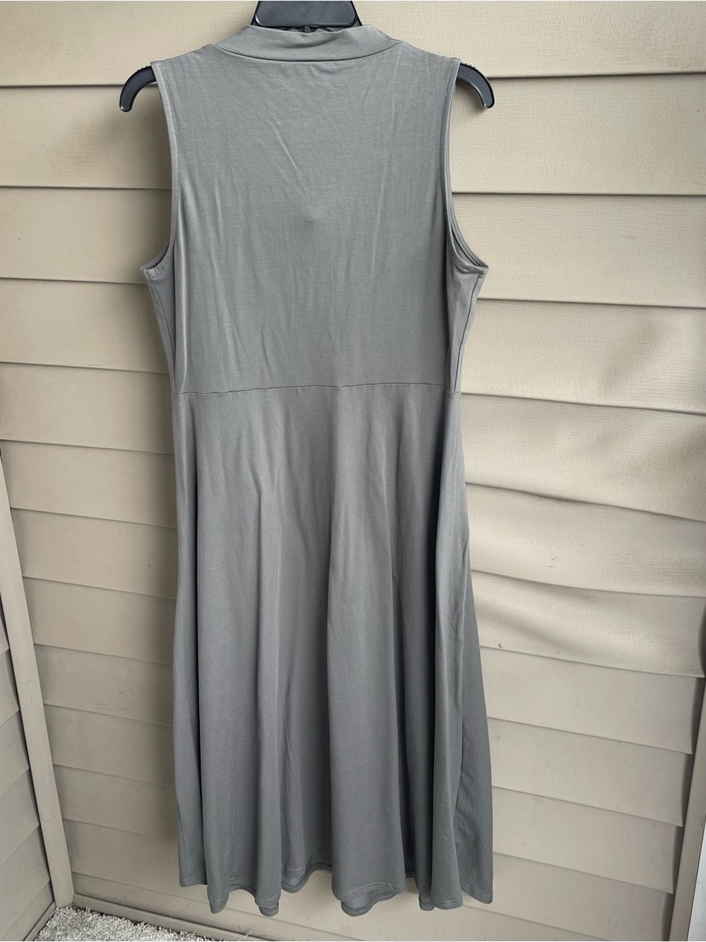 Pact Organic Cotton Gray Sleeveless Mock Neck Fit Flare Midi Dress Womens L - Picture 2 of 10